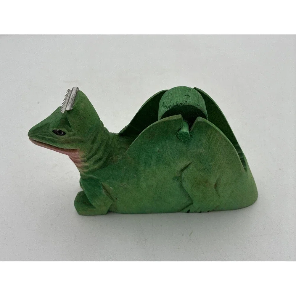 dinosaur head shape Tape Dispenser desk top wood carving